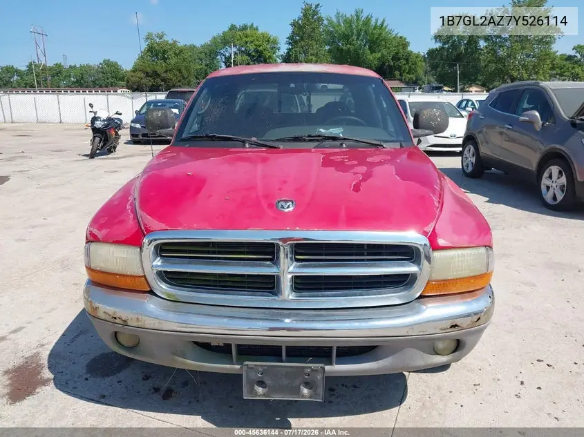 2000 Dodge Dakota Quad VIN: 1B7GL2AZ7Y526114 Lot: 45636144