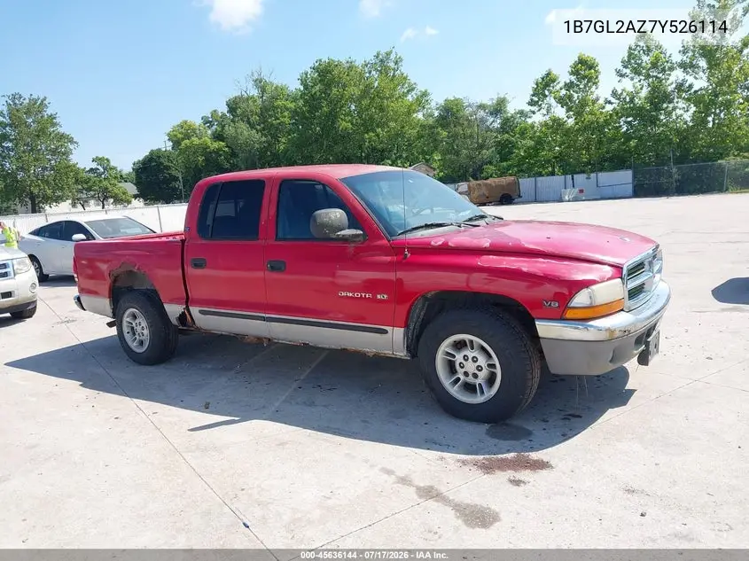 2000 Dodge Dakota Quad VIN: 1B7GL2AZ7Y526114 Lot: 45636144