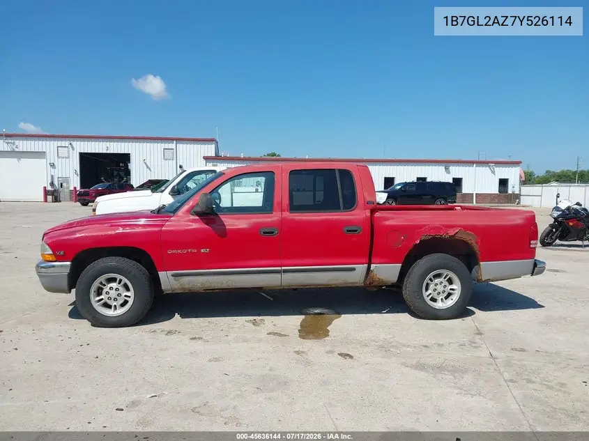 2000 Dodge Dakota Quad VIN: 1B7GL2AZ7Y526114 Lot: 45636144
