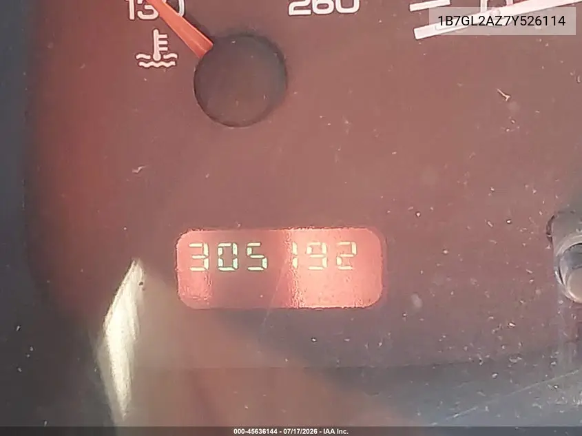 2000 Dodge Dakota Quad VIN: 1B7GL2AZ7Y526114 Lot: 45636144