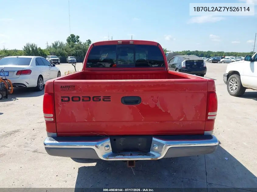 2000 Dodge Dakota Quad VIN: 1B7GL2AZ7Y526114 Lot: 45636144