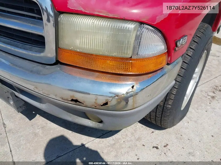2000 Dodge Dakota Quad VIN: 1B7GL2AZ7Y526114 Lot: 45636144