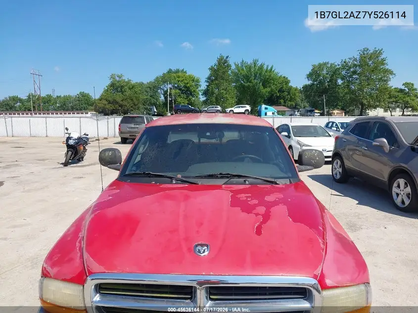 2000 Dodge Dakota Quad VIN: 1B7GL2AZ7Y526114 Lot: 45636144