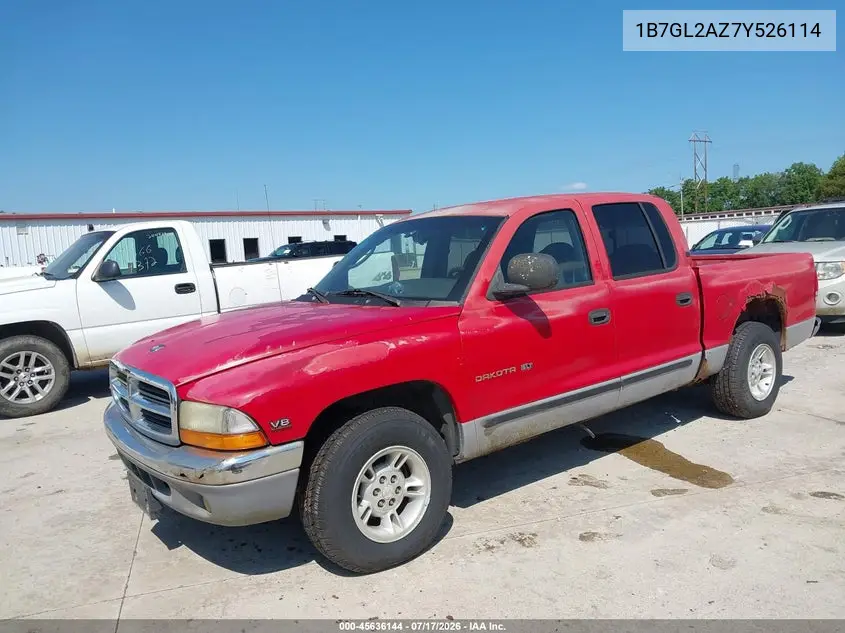 2000 Dodge Dakota Quad VIN: 1B7GL2AZ7Y526114 Lot: 45636144
