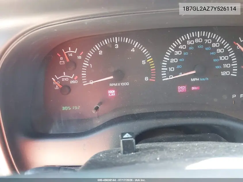 2000 Dodge Dakota Quad VIN: 1B7GL2AZ7Y526114 Lot: 45636144