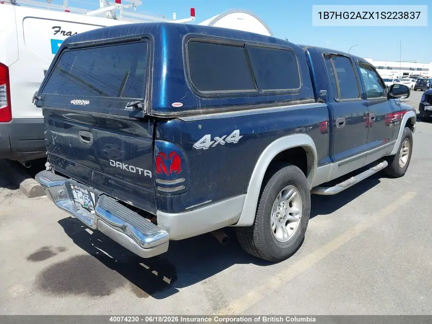 2001 Dodge Dakota Quad VIN: 1B7HG2AZX1S223837 Lot: 40074230