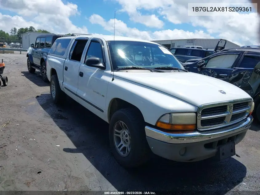 2001 Dodge Dakota Slt/Sport VIN: 1B7GL2AX81S209361 Lot: 45452990