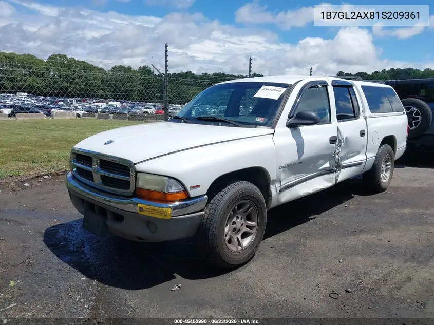 2001 Dodge Dakota Slt/Sport VIN: 1B7GL2AX81S209361 Lot: 45452990