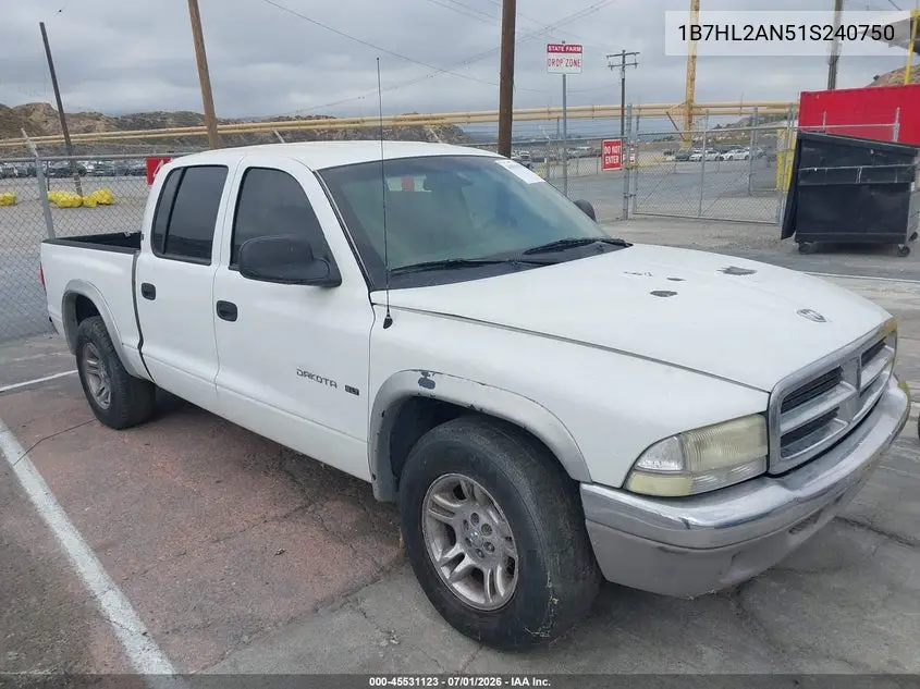 2001 Dodge Dakota Slt/Sport VIN: 1B7HL2AN51S240750 Lot: 45531123