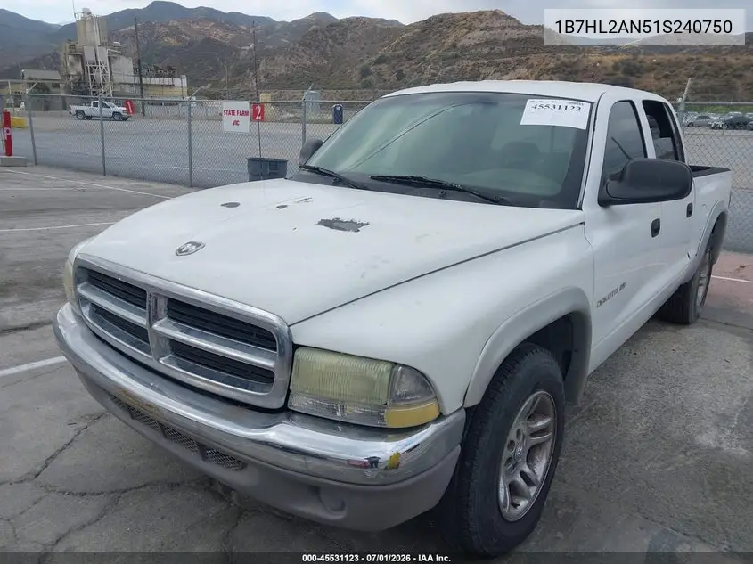 2001 Dodge Dakota Slt/Sport VIN: 1B7HL2AN51S240750 Lot: 45531123
