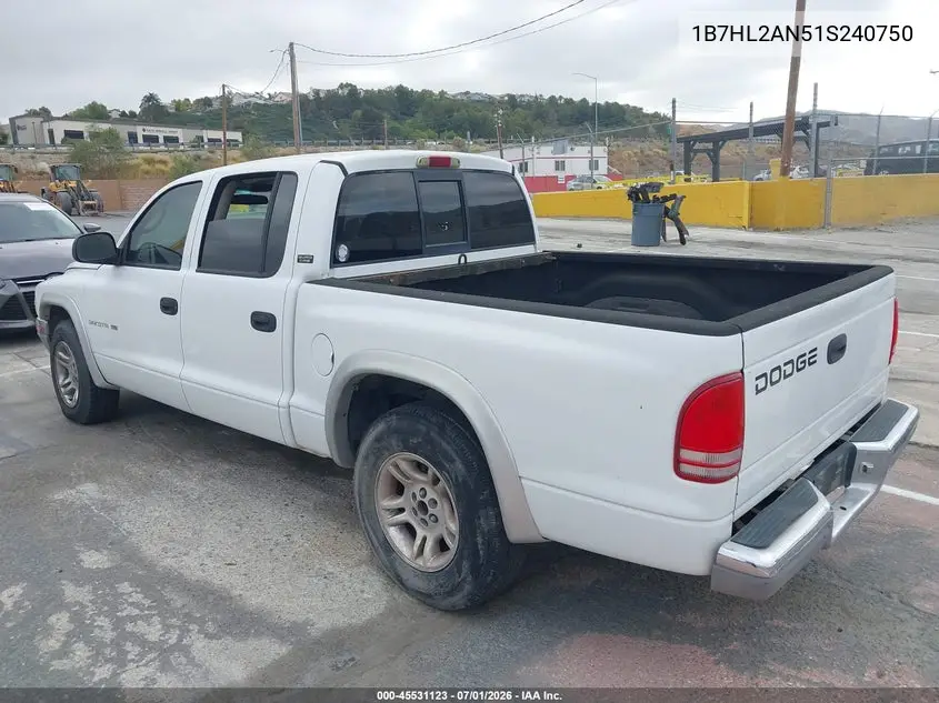 2001 Dodge Dakota Slt/Sport VIN: 1B7HL2AN51S240750 Lot: 45531123