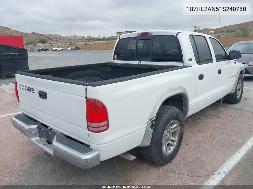 2001 Dodge Dakota Slt/Sport VIN: 1B7HL2AN51S240750 Lot: 45531123
