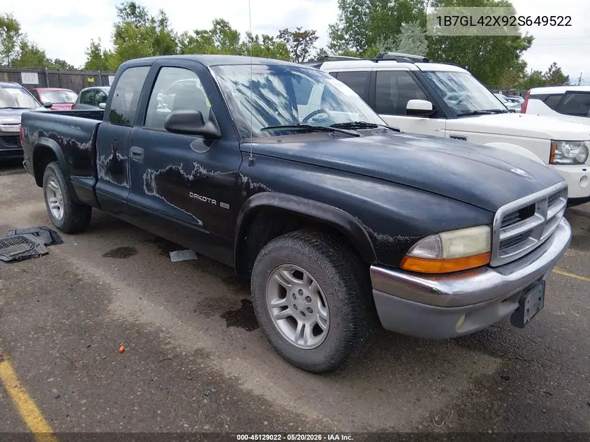2002 Dodge Dakota Slt VIN: 1B7GL42X92S649522 Lot: 45129022
