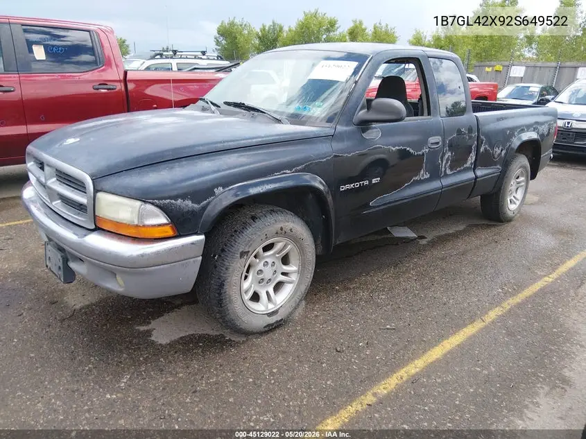 2002 Dodge Dakota Slt VIN: 1B7GL42X92S649522 Lot: 45129022