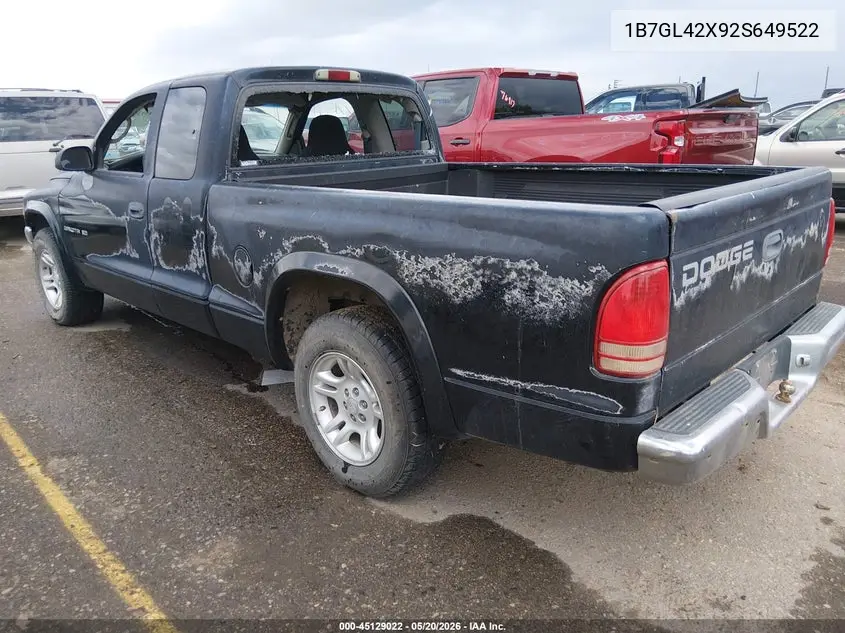 2002 Dodge Dakota Slt VIN: 1B7GL42X92S649522 Lot: 45129022