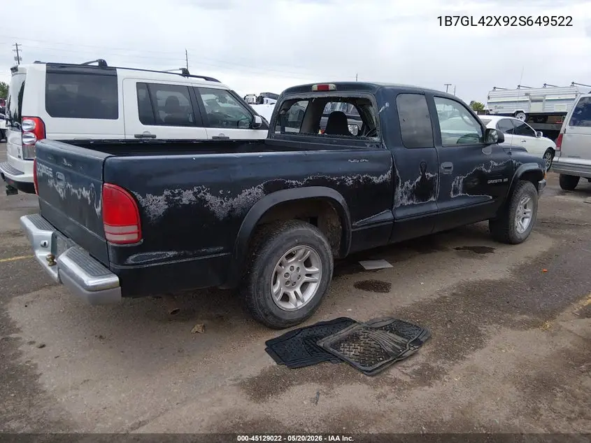 2002 Dodge Dakota Slt VIN: 1B7GL42X92S649522 Lot: 45129022