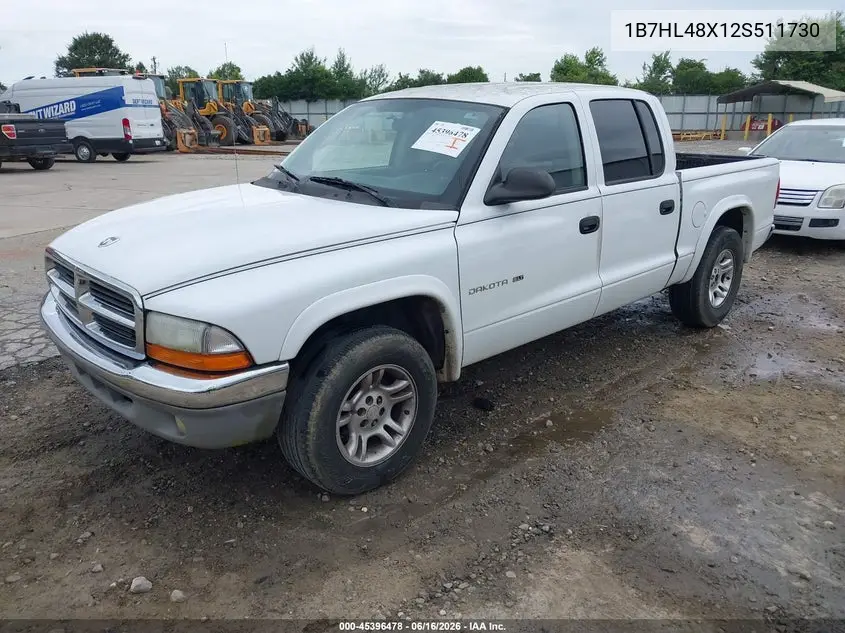 2002 Dodge Dakota Slt VIN: 1B7HL48X12S511730 Lot: 45396478