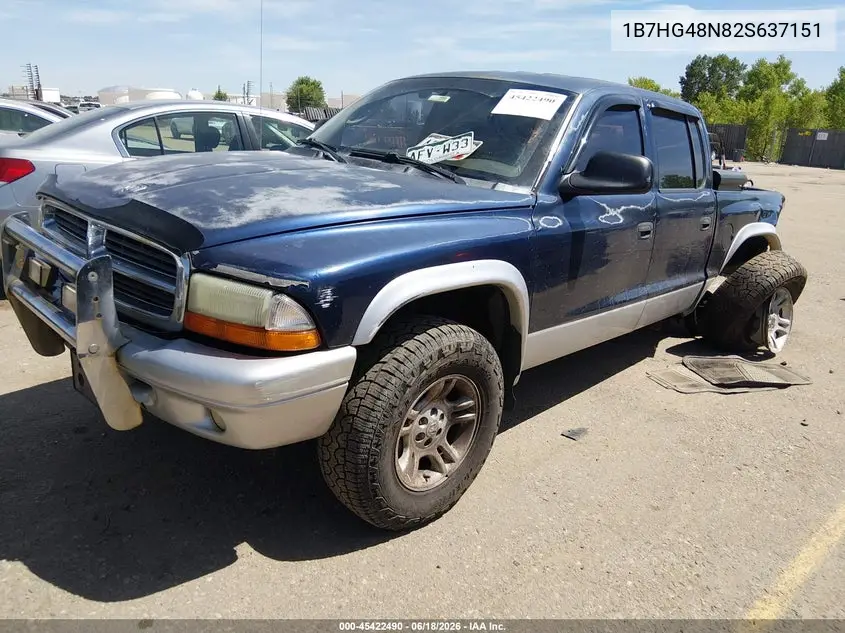2002 Dodge Dakota Slt VIN: 1B7HG48N82S637151 Lot: 45422490