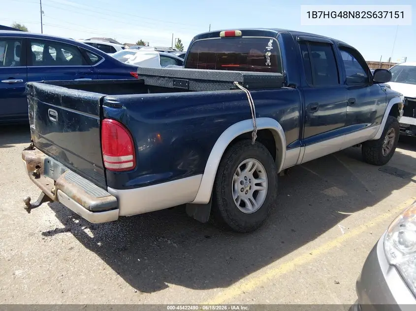 2002 Dodge Dakota Slt VIN: 1B7HG48N82S637151 Lot: 45422490
