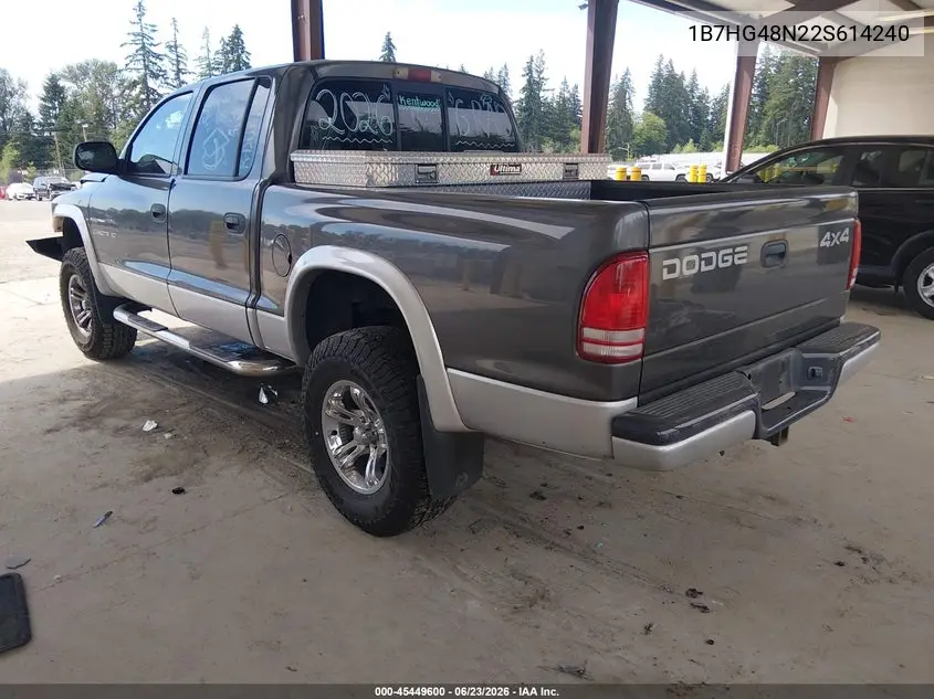 2002 Dodge Dakota Slt VIN: 1B7HG48N22S614240 Lot: 45449600