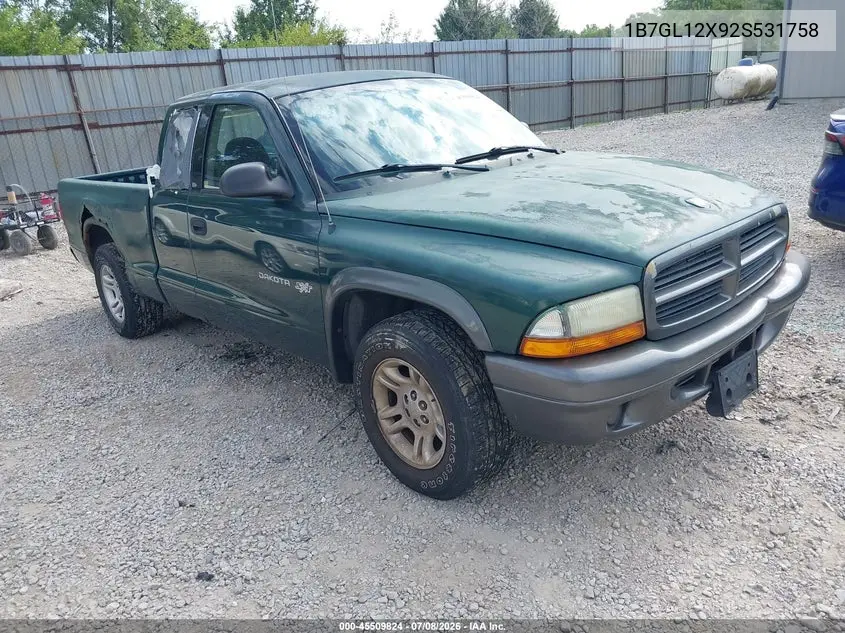 2002 Dodge Dakota VIN: 1B7GL12X92S531758 Lot: 45509824