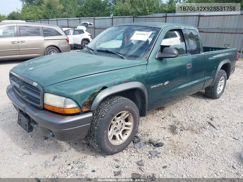 2002 Dodge Dakota VIN: 1B7GL12X92S531758 Lot: 45509824