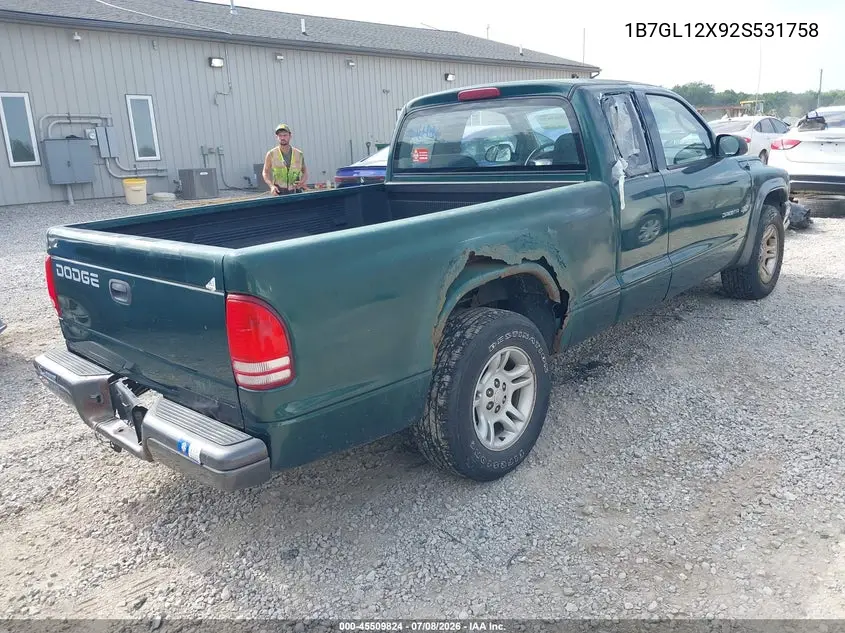 2002 Dodge Dakota VIN: 1B7GL12X92S531758 Lot: 45509824