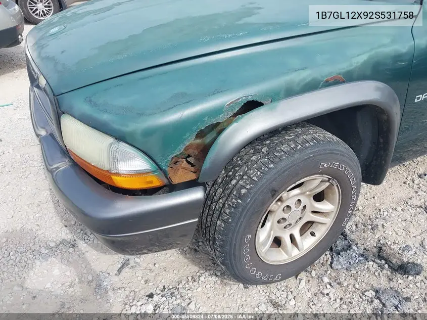 2002 Dodge Dakota VIN: 1B7GL12X92S531758 Lot: 45509824