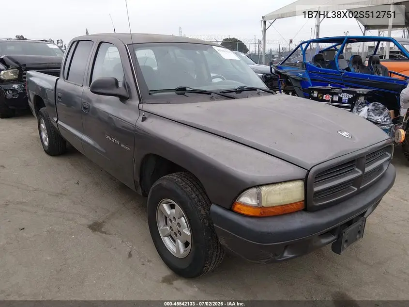 2002 Dodge Dakota Sport VIN: 1B7HL38X02S512751 Lot: 45542133