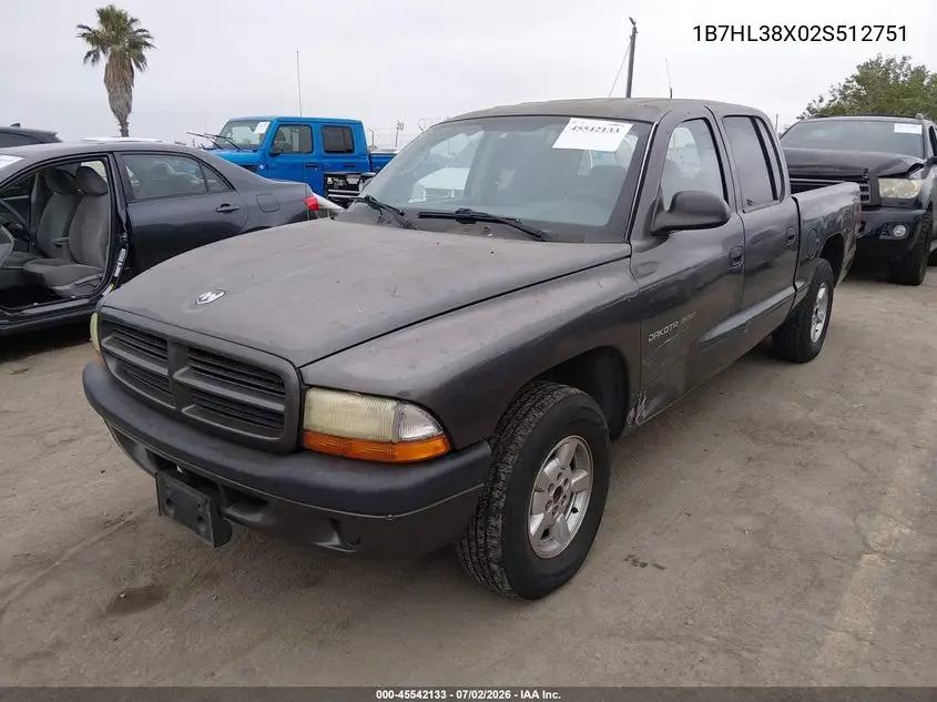 2002 Dodge Dakota Sport VIN: 1B7HL38X02S512751 Lot: 45542133