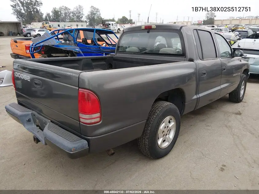 2002 Dodge Dakota Sport VIN: 1B7HL38X02S512751 Lot: 45542133