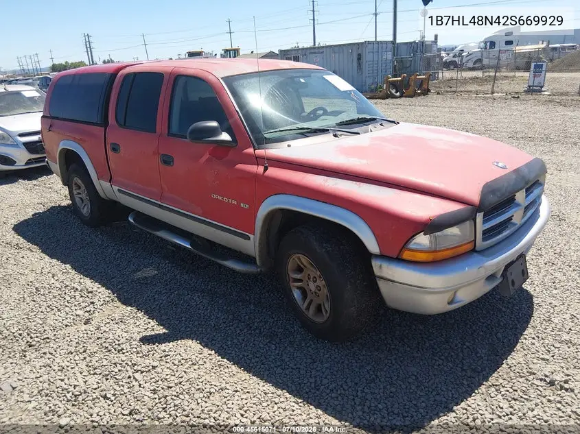 2002 Dodge Dakota Slt VIN: 1B7HL48N42S669929 Lot: 45615071