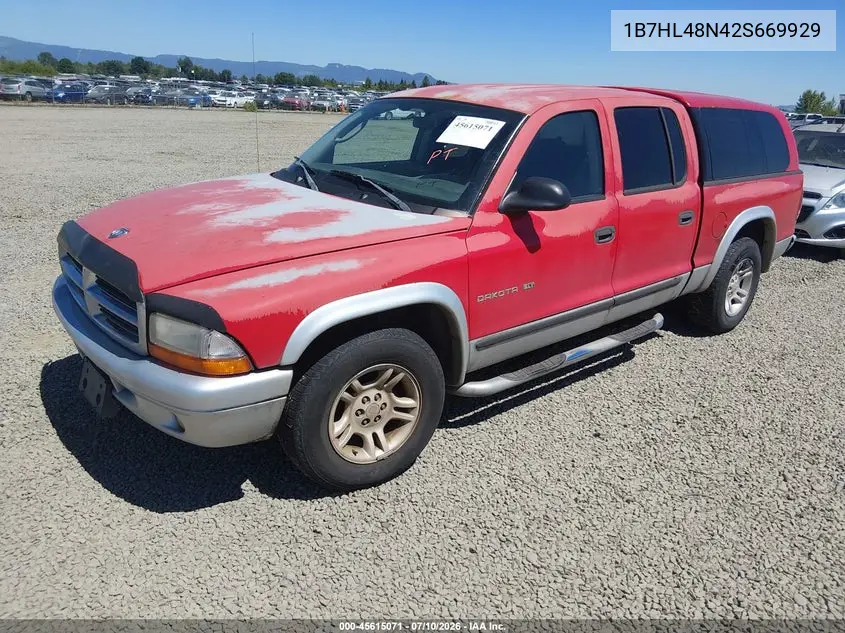2002 Dodge Dakota Slt VIN: 1B7HL48N42S669929 Lot: 45615071