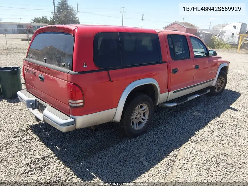 2002 Dodge Dakota Slt VIN: 1B7HL48N42S669929 Lot: 45615071