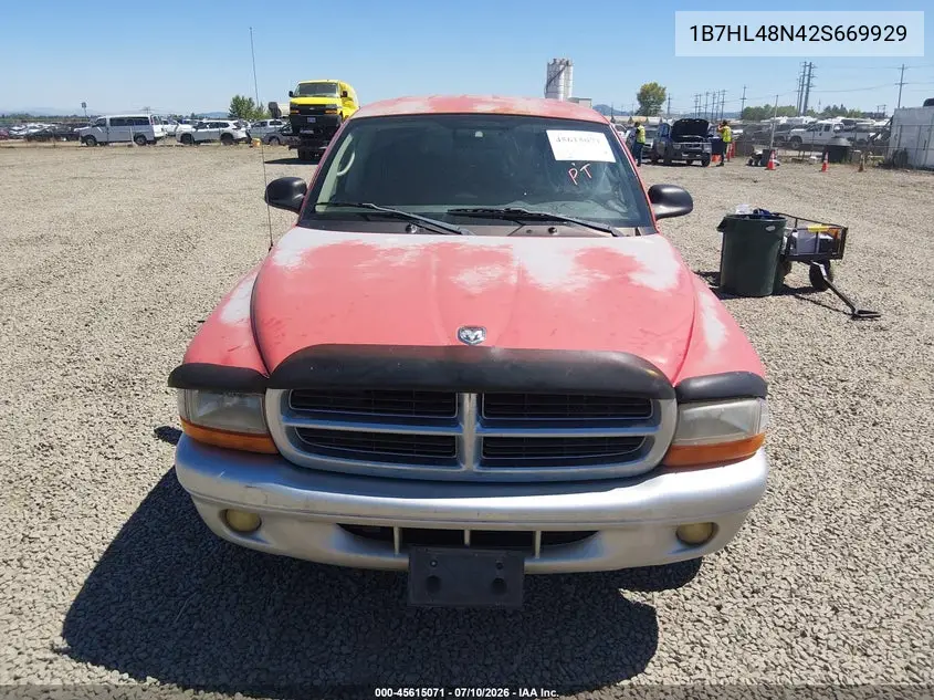 2002 Dodge Dakota Slt VIN: 1B7HL48N42S669929 Lot: 45615071