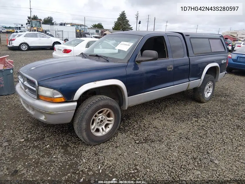 2003 Dodge Dakota Slt VIN: 1D7HG42N43S280597 Lot: 45395699