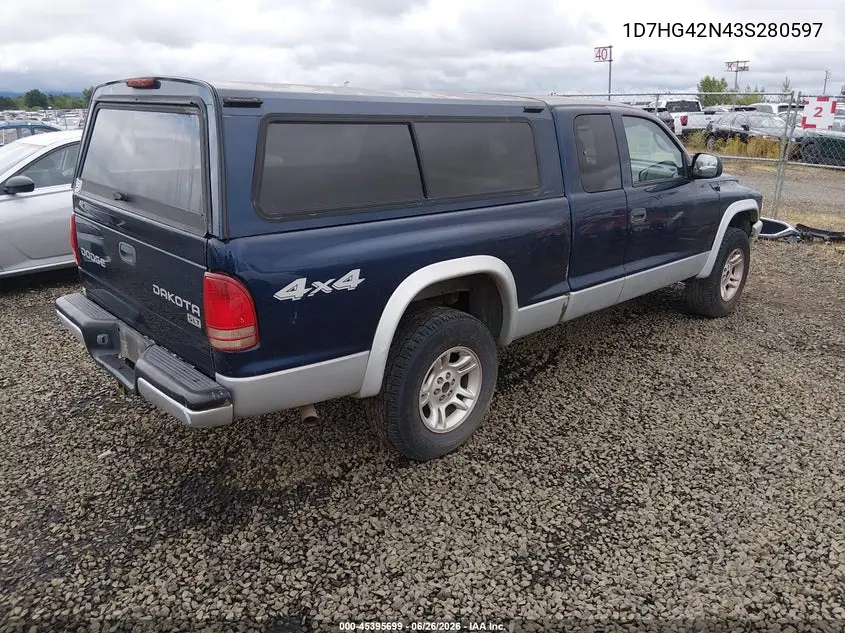 2003 Dodge Dakota Slt VIN: 1D7HG42N43S280597 Lot: 45395699