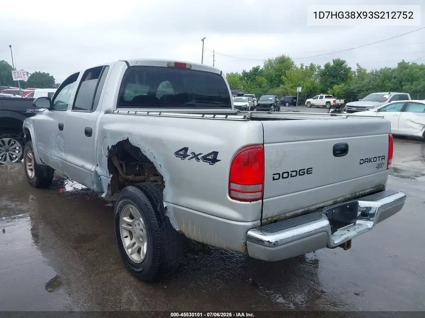 2003 Dodge Dakota Sport/Sxt VIN: 1D7HG38X93S212752 Lot: 45530101