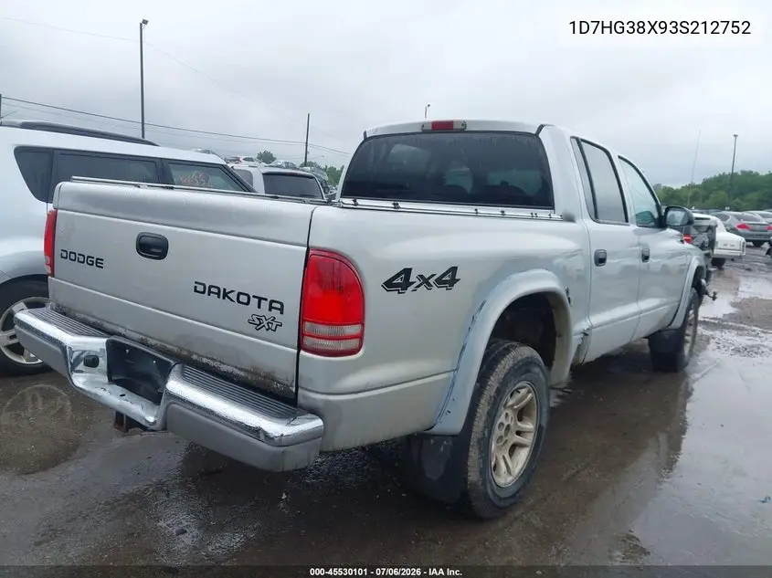 2003 Dodge Dakota Sport/Sxt VIN: 1D7HG38X93S212752 Lot: 45530101