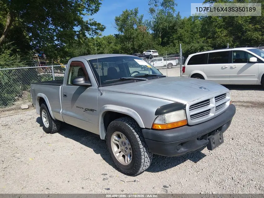2003 Dodge Dakota VIN: 1D7FL16X43S350189 Lot: 45613596