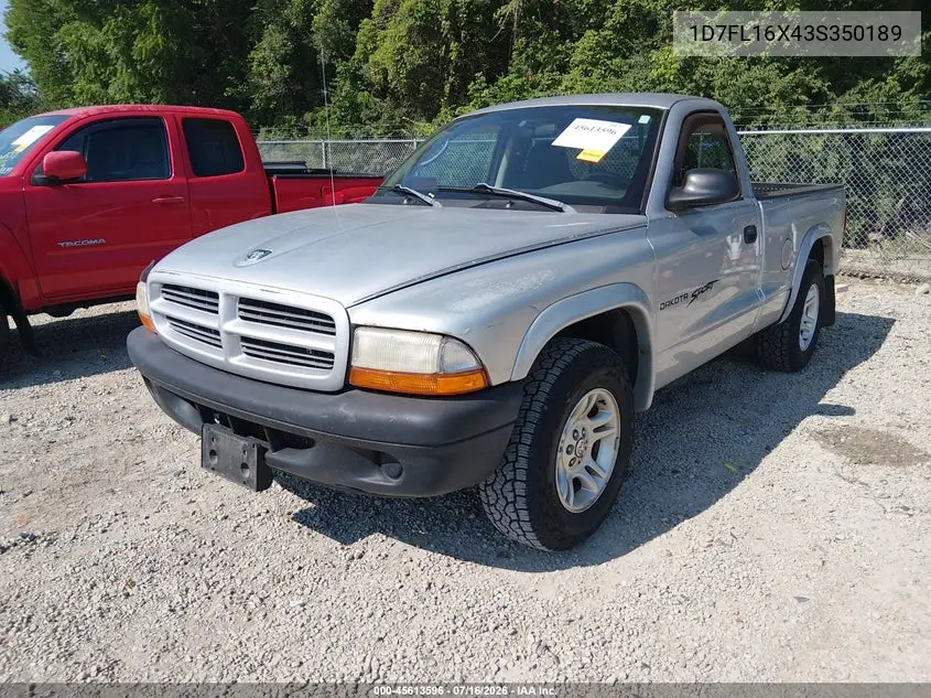 2003 Dodge Dakota VIN: 1D7FL16X43S350189 Lot: 45613596