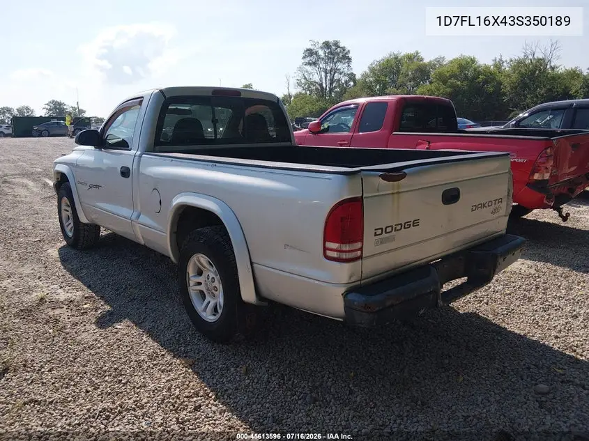 2003 Dodge Dakota VIN: 1D7FL16X43S350189 Lot: 45613596