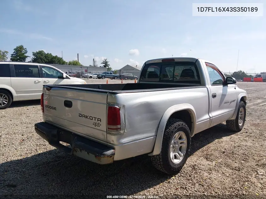 2003 Dodge Dakota VIN: 1D7FL16X43S350189 Lot: 45613596