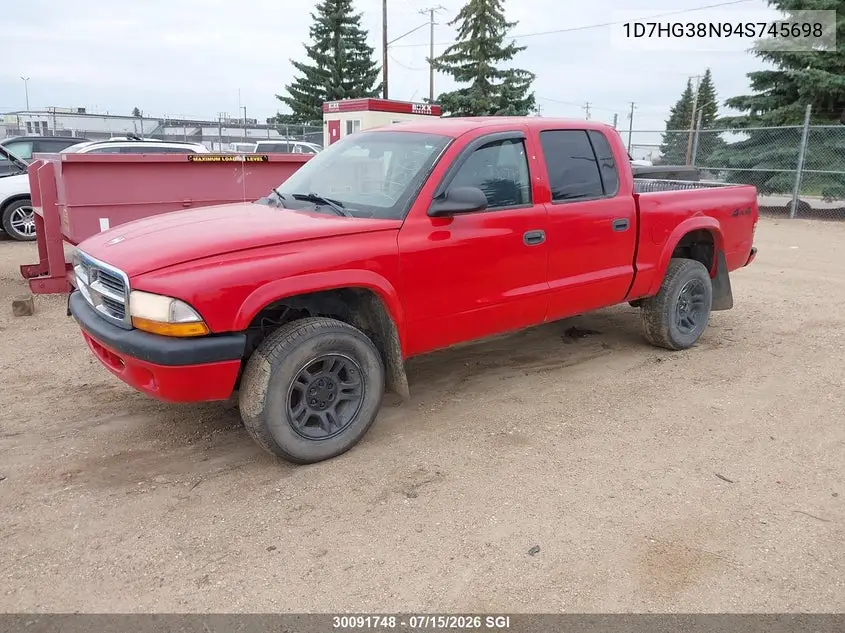 2004 Dodge Dakota Quad Sport VIN: 1D7HG38N94S745698 Lot: 30091748
