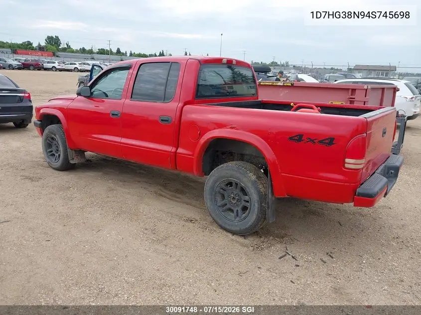 2004 Dodge Dakota Quad Sport VIN: 1D7HG38N94S745698 Lot: 30091748
