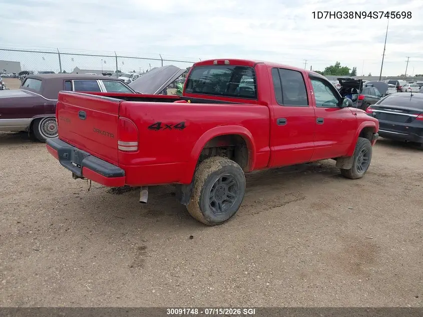 2004 Dodge Dakota Quad Sport VIN: 1D7HG38N94S745698 Lot: 30091748