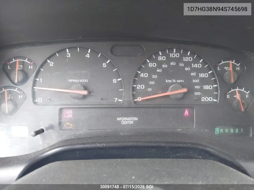 2004 Dodge Dakota Quad Sport VIN: 1D7HG38N94S745698 Lot: 30091748