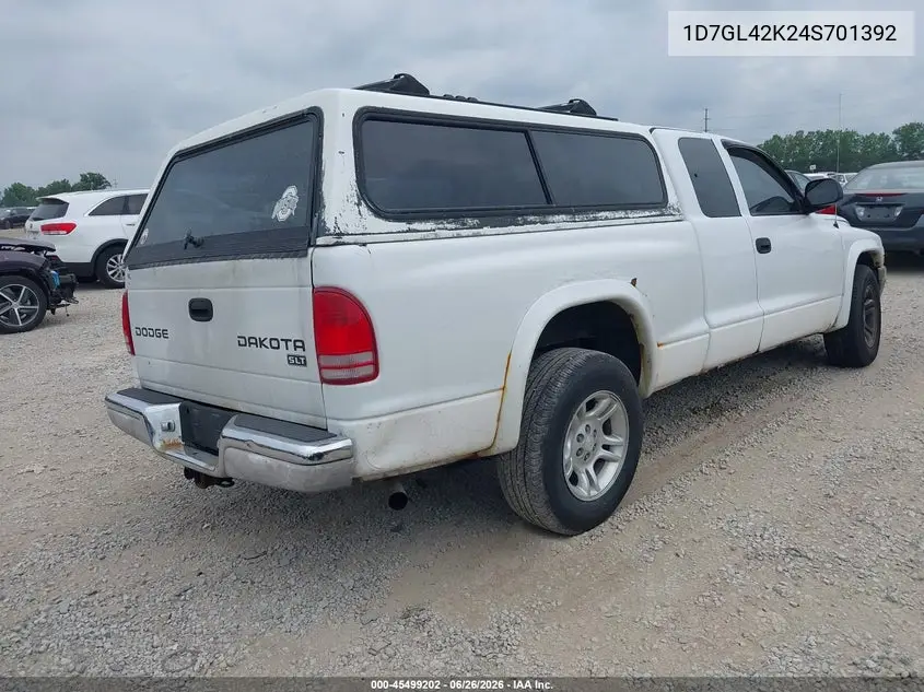 2004 Dodge Dakota Slt VIN: 1D7GL42K24S701392 Lot: 45499202