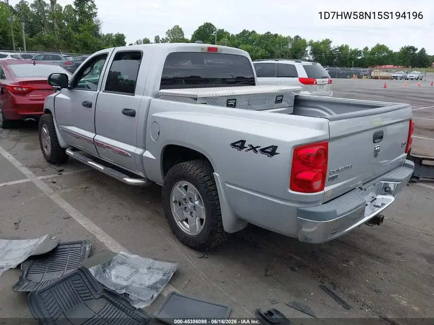 2005 Dodge Dakota Laramie VIN: 1D7HW58N15S194196 Lot: 45386098