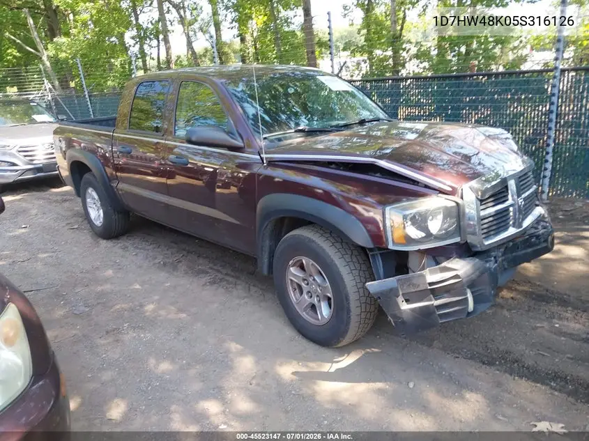 2005 Dodge Dakota Slt VIN: 1D7HW48K05S316126 Lot: 45523147